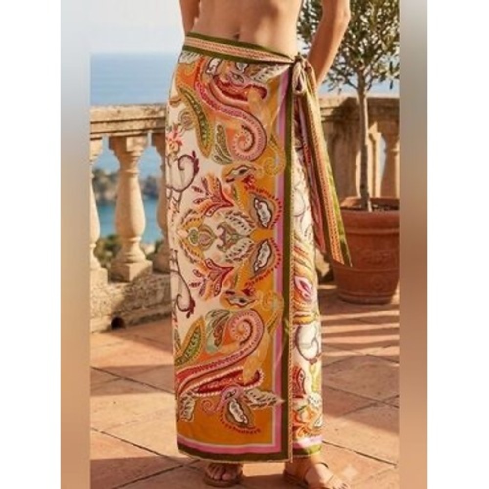 Antonio Melani Clio Scarf Wrap Skirt Pink Paisley Satin Maxi Skirt Size 2 NWT